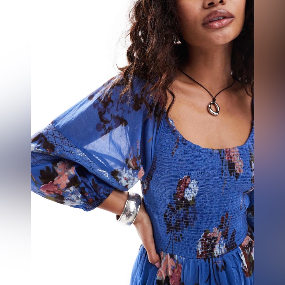 𝓯𝓹 Free People ~ 💙 Morning Glory Maxi Dress in Blue Combo - Picture 12 of 17